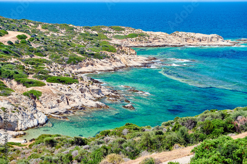 Beautiful beach and rocky coastline landscape in Greece