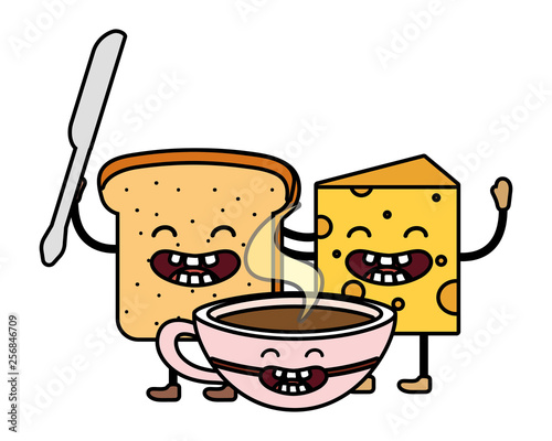 delicious kawaii breakfast cartoon