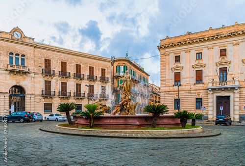 Fountain of Diana in the historic part of Ortigia island in Syracuse, Sicily, Italy