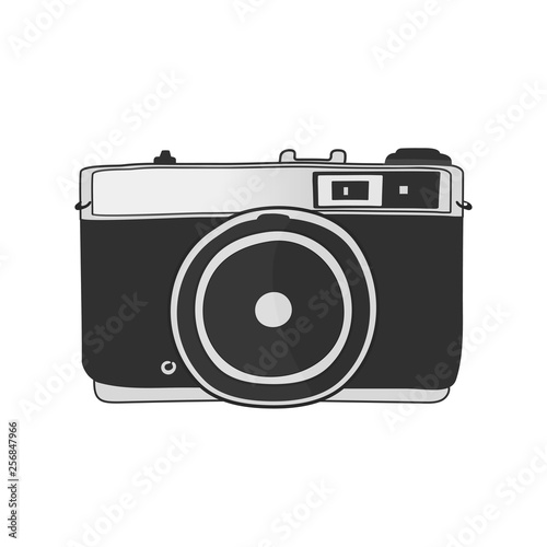 Line drawings old retro film camera isolated on white background vector illusration