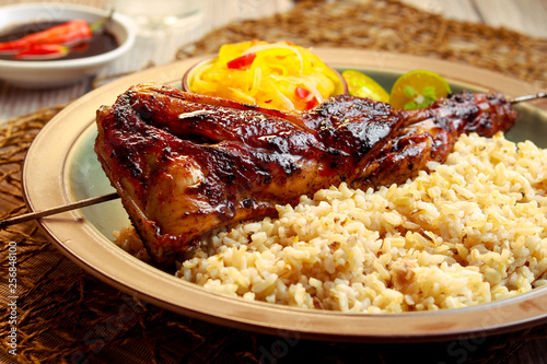 Delicious Chicken Inasal with rice. Filipino cuisine.