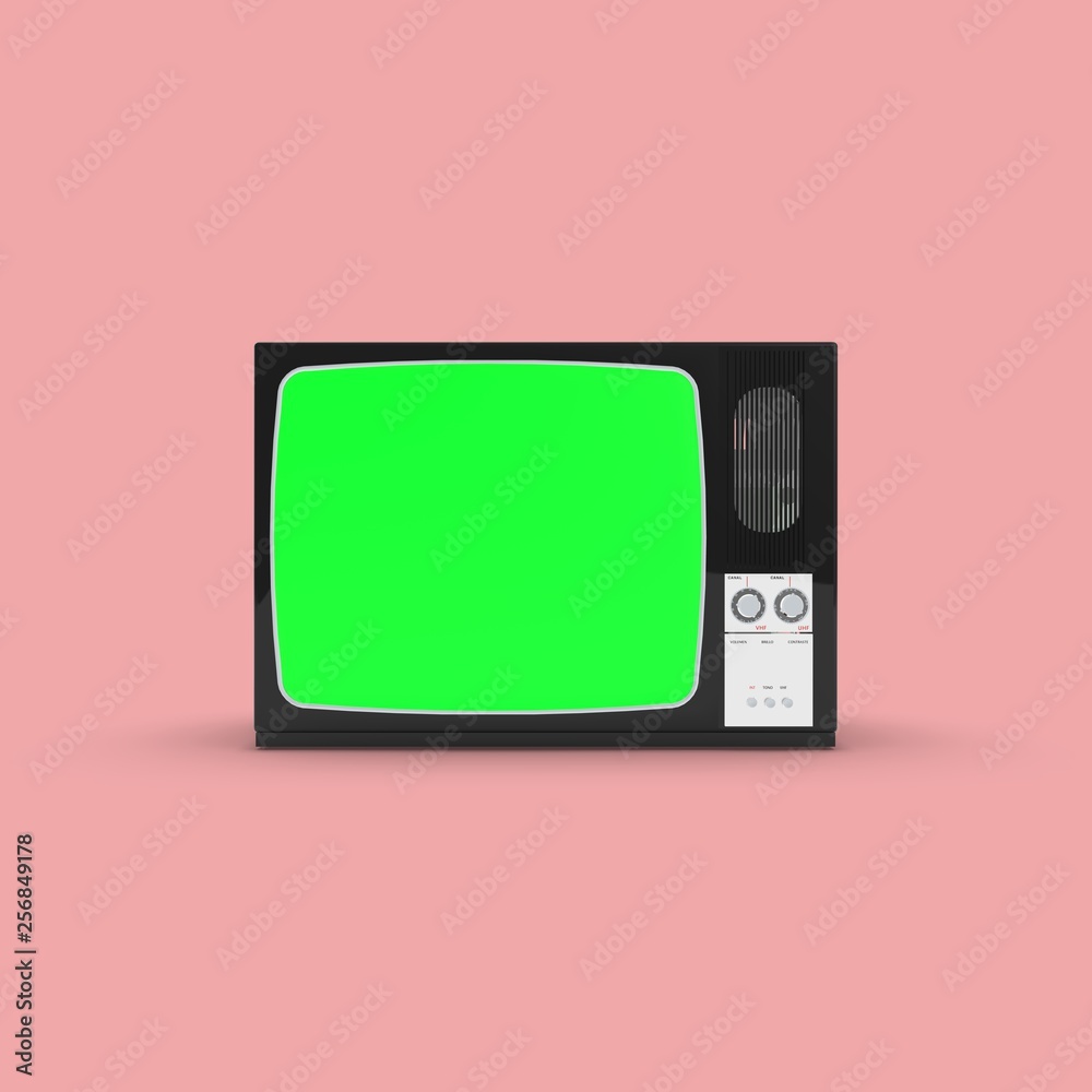 Old television isolated on pink background, 3D Rendering Old television isolated on pink background, 3D Rendering