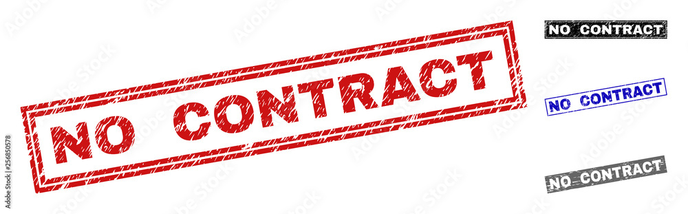 Grunge NO CONTRACT rectangle stamp seals isolated on a white background. Rectangular seals with grunge texture in red, blue, black and gray colors. Grunge NO CONTRACT rectangle stamp seals isolated on a white background. Rectangular seals with grunge texture in red, blue, black and gray colors.