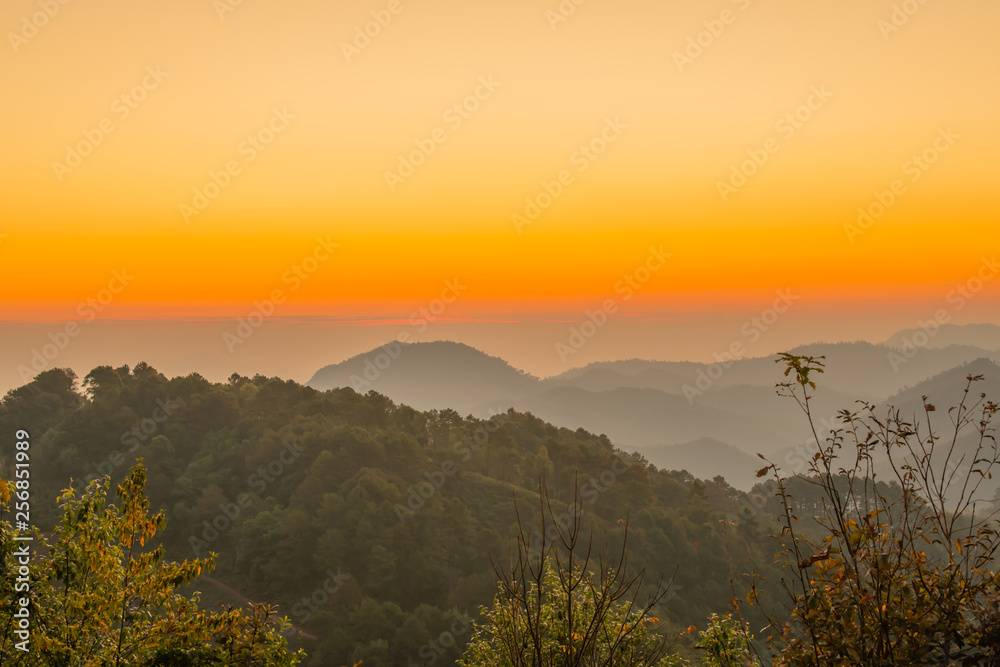 Orange sky and mountains