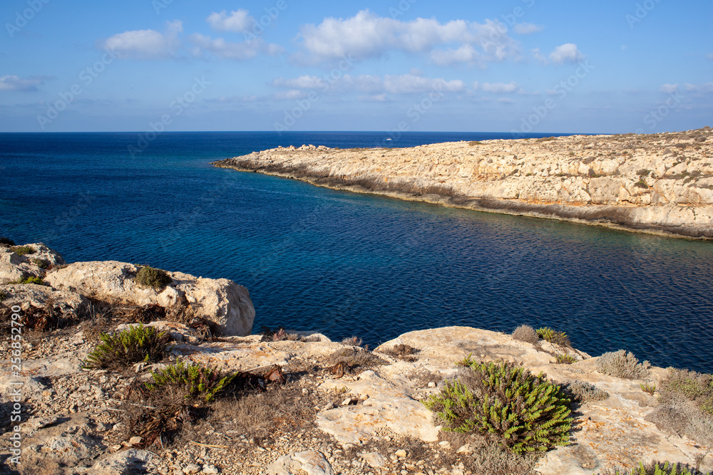 View of Cala Galera in the summer season. Lampedusa