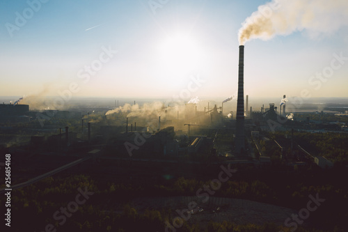 industrial landscape with heavy pollution produced by a large factory