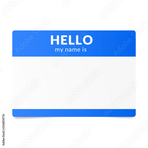 Blue name tag sticker. Speed dating ice breaker