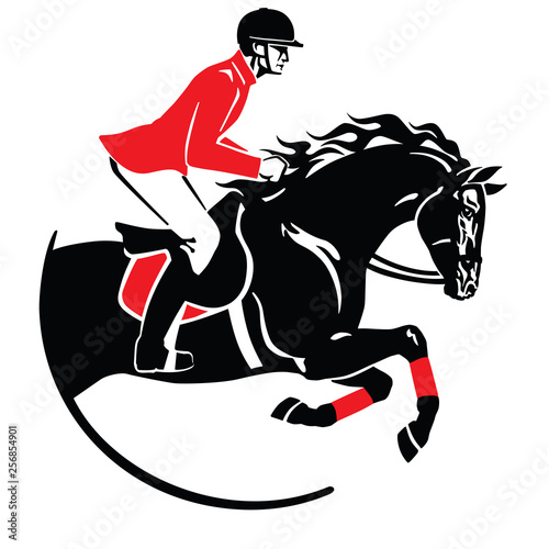 equestrian sport . Horse show jumping emblem, logo, icon. Black and red vector
