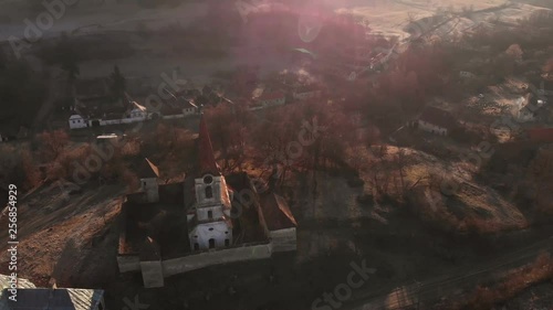 Aerial view of Gherdeal village in Romania. Fortified church in Transylvania photo