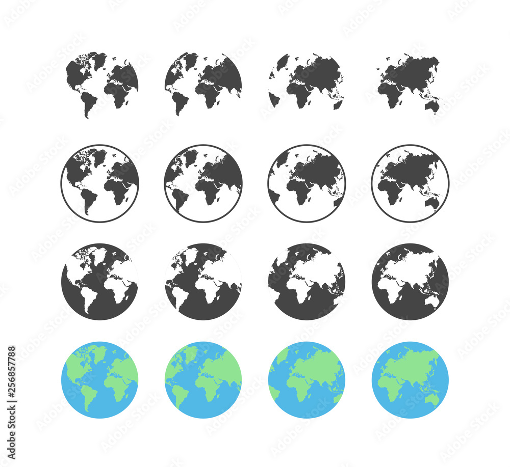 Obraz Set of earth globe icons in flat and linear design on a white background