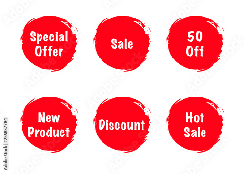 Special offer. Sale. Discount. New product. Hot sale. 50 off. Grunge brush design