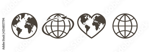 Set of earth globe icons in linear design on a white background #256857794