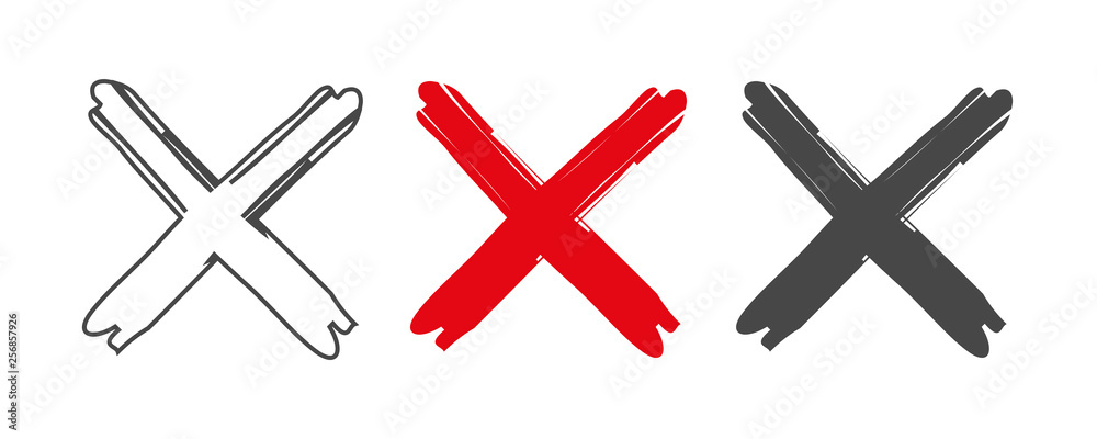 Fototapeta premium Cross icon. Set x. Cross vector sign. Flat and linear style. Cross red colored icons. - vector