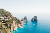 Capri coast view. Beautiful island beach with rocks