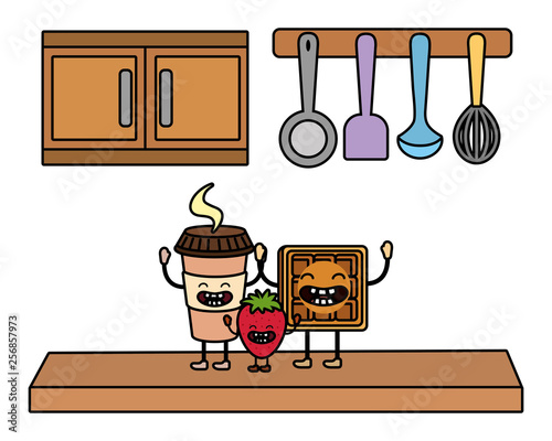 delicious kawaii breakfast cartoon