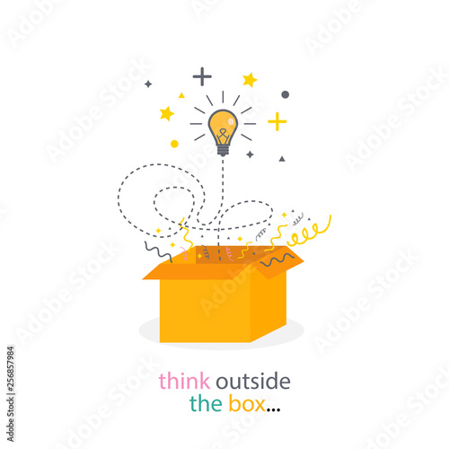 Box think outside. Light bulb line concept. Creativity idea. Think good idea. - vector