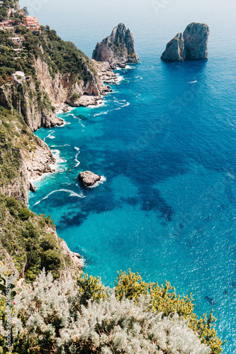 Fototapeta Naklejka Na Ścianę i Meble -  Capri coast view. Beautiful island beach with rocks