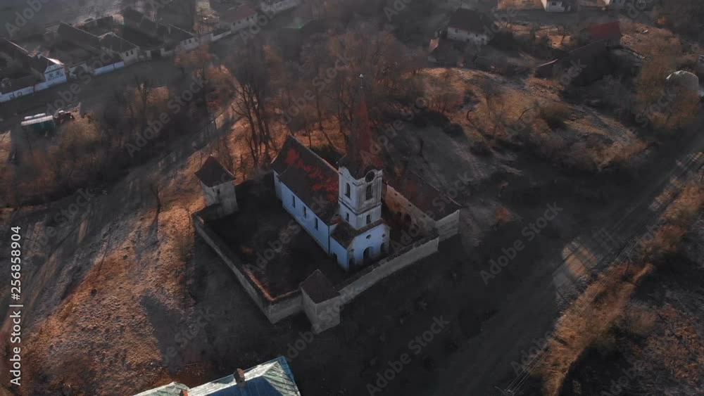 Aerial view of Gherdeal village in Romania. Fortified church in Transylvania Aerial view of Gherdeal village in Romania. Fortified church in Transylvania