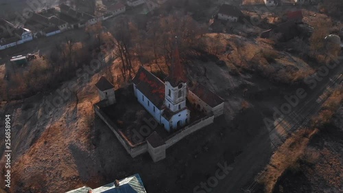 Aerial view of Gherdeal village in Romania. Fortified church in Transylvania photo