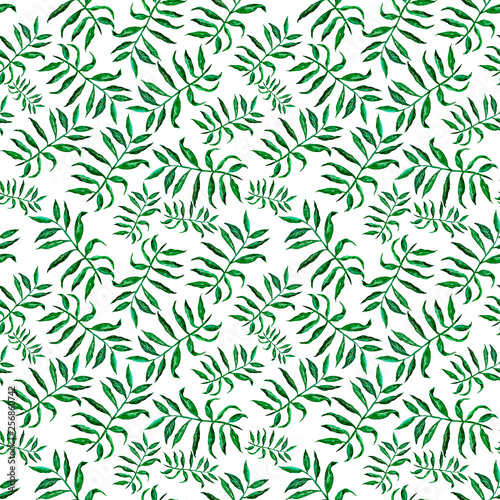Watercolor seamless pattern with tropical leaves. Bright print with exotic plants.