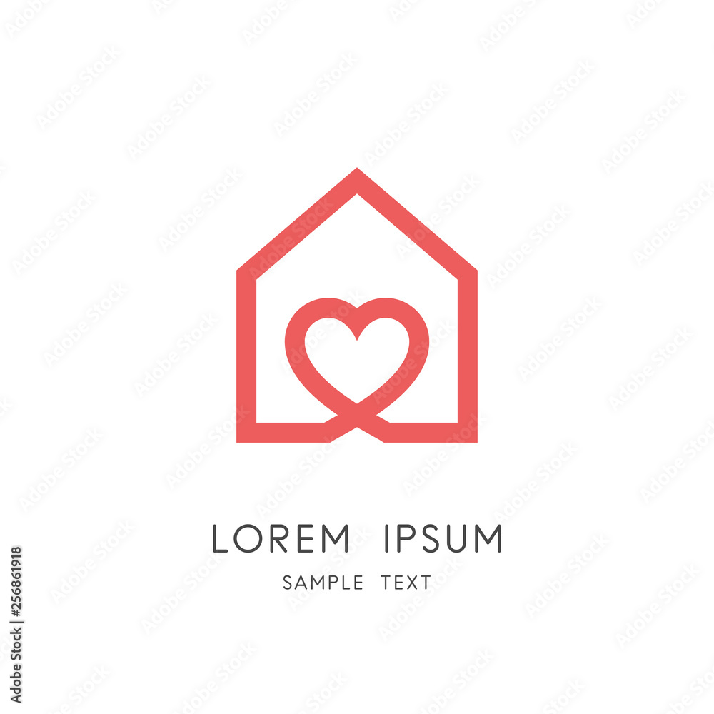 Sweet home logo - outline house and heart symbol. Love and family ...