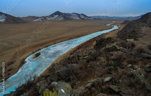 River frozen in winter period