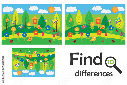 Find 10 differences  game for children  spring cartoon  education game for kids  preschool worksheet activity  task for the development of logical thinking  vector illustration