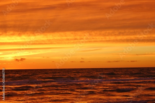 Magnificent sunset on the beach of Lokken  North Jutland  Denmark  Europe. View of the North Sea.