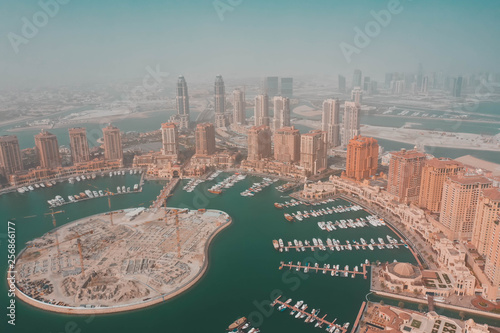 New luxury skylines in Pearl-Qatar, aerial view, Doha, Qatar