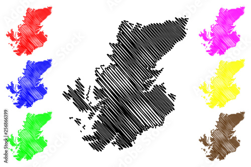 Highland (United Kingdom, Scotland, Local government in Scotland) map vector illustration, scribble sketch Highland (Scottish Highlands,  inner-Hebridean, council area) map