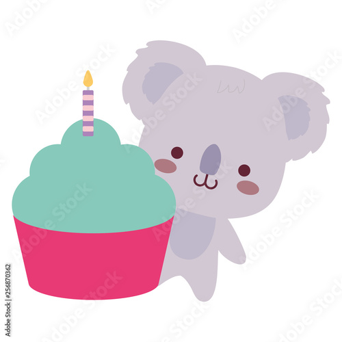 cute and little koala with sweet cake