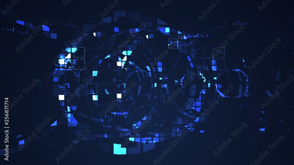 Fototapeta premium Abstract blue cyber circle digital technology graphic illustration. Internet futuristic concept.