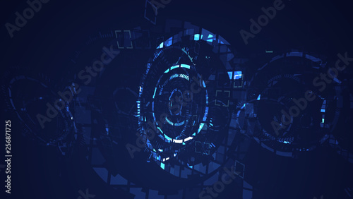 Abstract blue cyber circle digital technology graphic illustration. Internet futuristic concept.