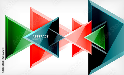 Free Download Triangles repetiton geometric abstract background, multicolored glossy triangular shapes, hi-tech poster cover design or web presentation template with copy space - GFXLoad