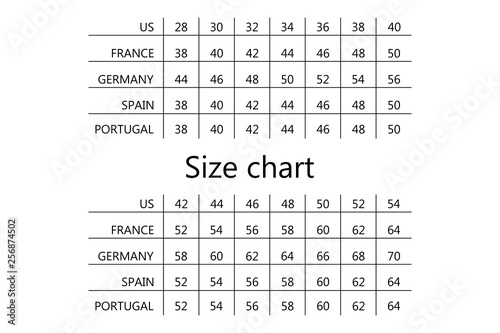 Size table - size chart illustration - different sizes - Vector