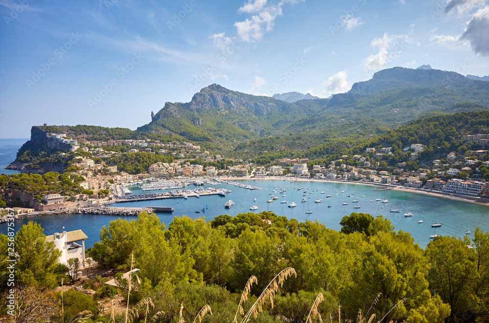 Panoramic view of Port de Soller, Mallorca.