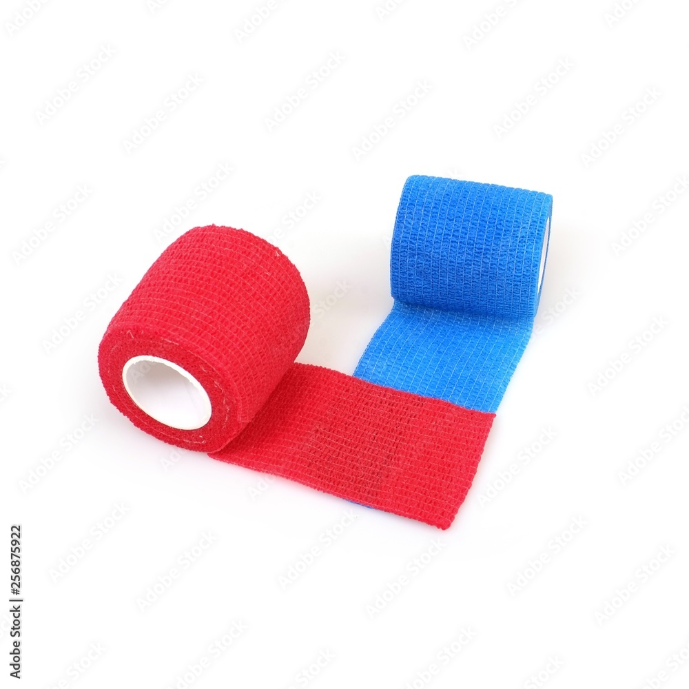 Elastic bandages to fix the dressing on the wound. Isolated on white background Stock Photo