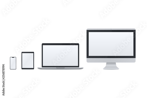 Set of realistic smart phone, tablet pc, laptop, desktop pc