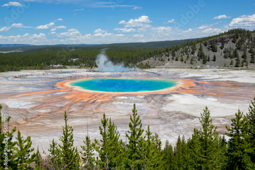 Grand Prismatic Spring Viewed from Overlook on sunny day in Summer