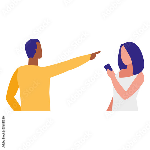 couple using smartphone characters