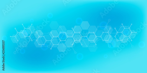 Abstract background of science and innovation technology. Technical background with molecular structures and chemical engineering.