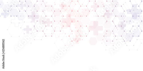 Abstract medical background with hexagons pattern. Concepts and ideas for healthcare technology, innovation medicine, health, science and research.