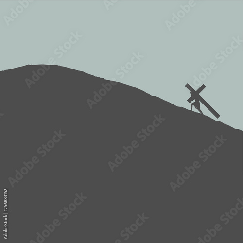 Jesus Carrying Cross Up Hill for Crucifixion Easter Sunday Good Friday Silhouette Isolated Minimal Design