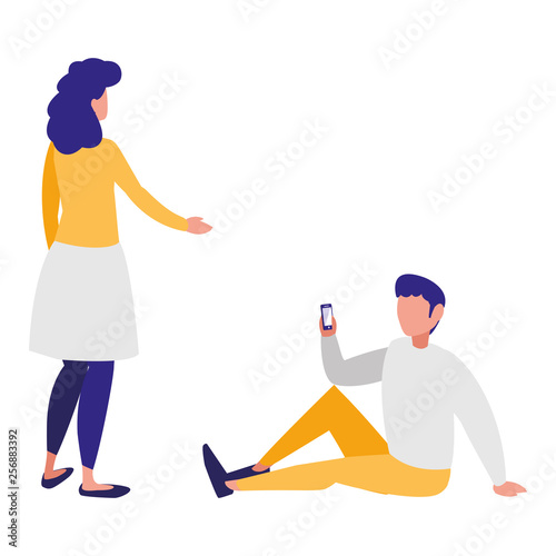 couple using smartphone characters