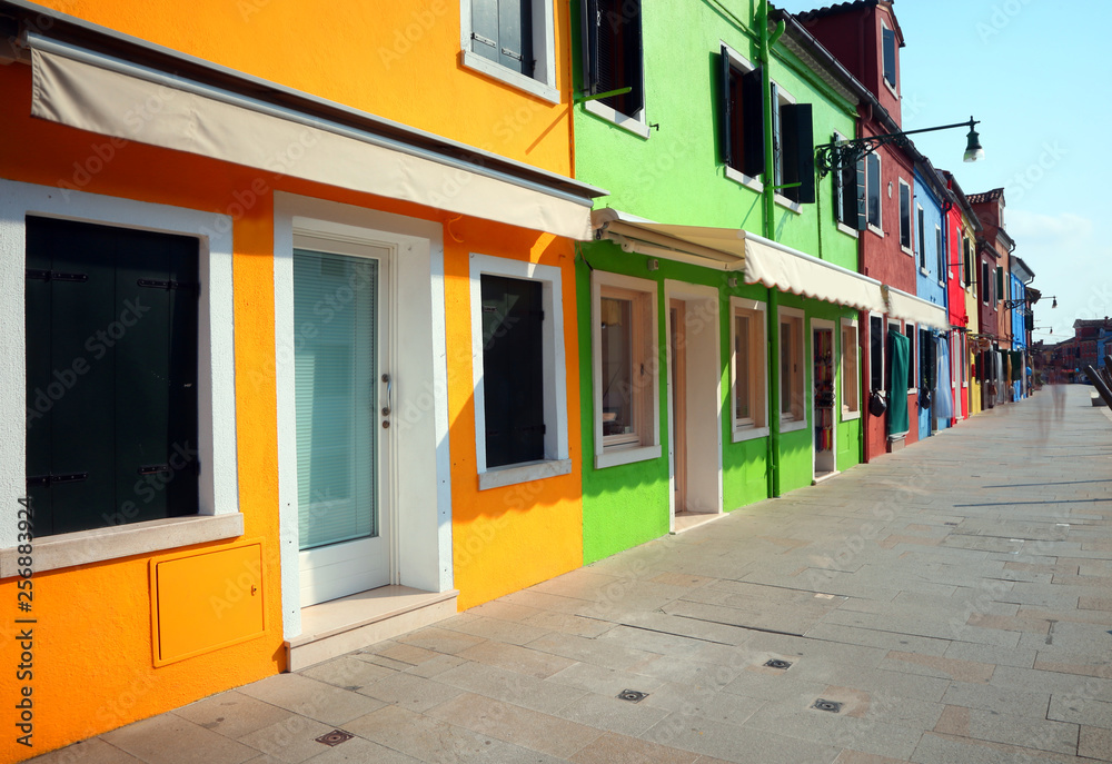 Colourfully painted houses on Burano Island near Venice