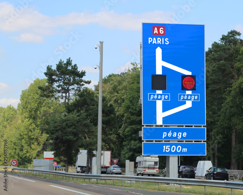 French motorway and indications to Paris in France