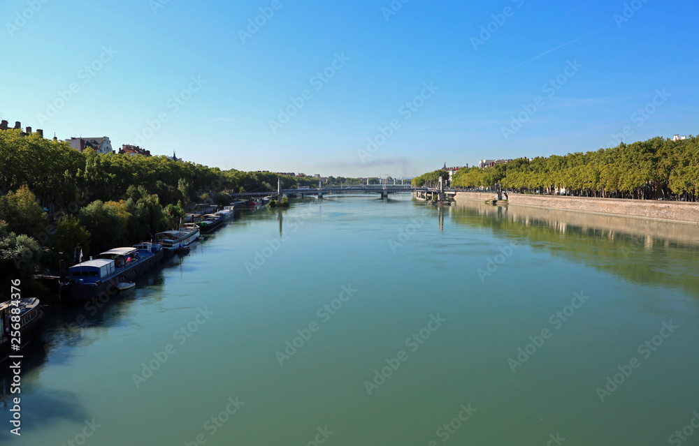 Rhone River in the Lyon city in French in South Europe