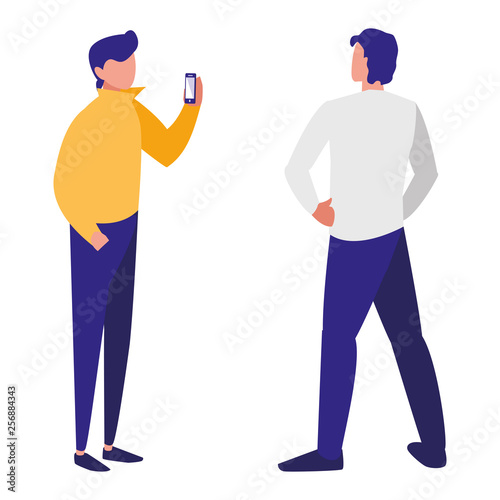 couple men using smartphone