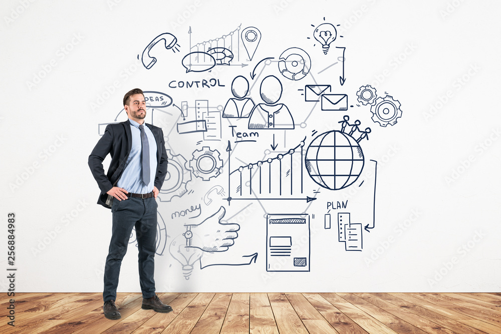 Confident businessman, business strategy Confident businessman, business strategy