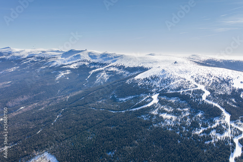 aerial view of the winter mountain landscape